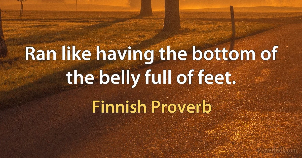 Ran like having the bottom of the belly full of feet. (Finnish Proverb)