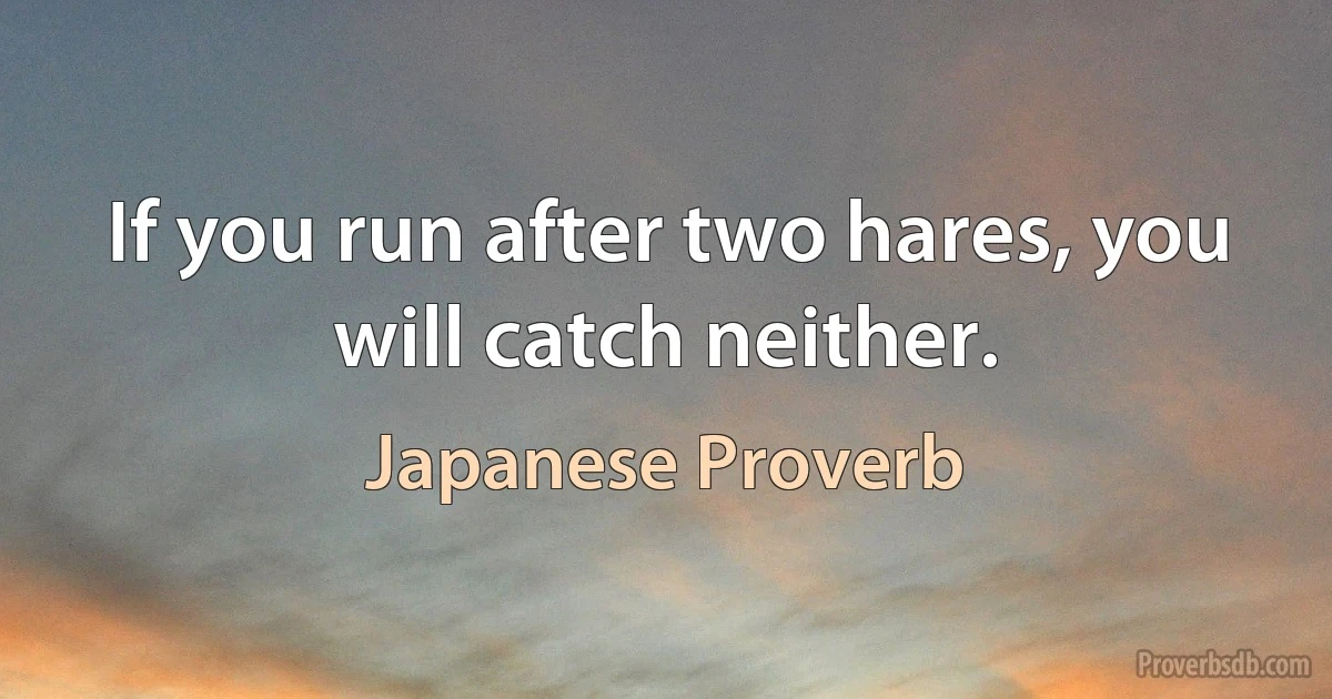 If you run after two hares, you will catch neither. (Japanese Proverb)