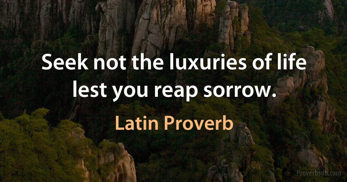 Seek not the luxuries of life lest you reap sorrow. (Latin Proverb)