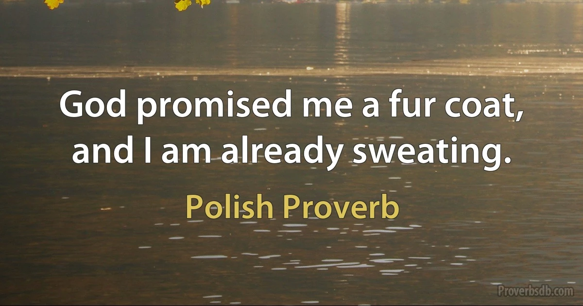 God promised me a fur coat, and I am already sweating. (Polish Proverb)