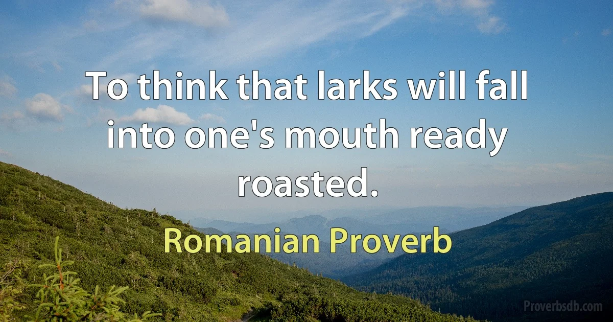 To think that larks will fall into one's mouth ready roasted. (Romanian Proverb)