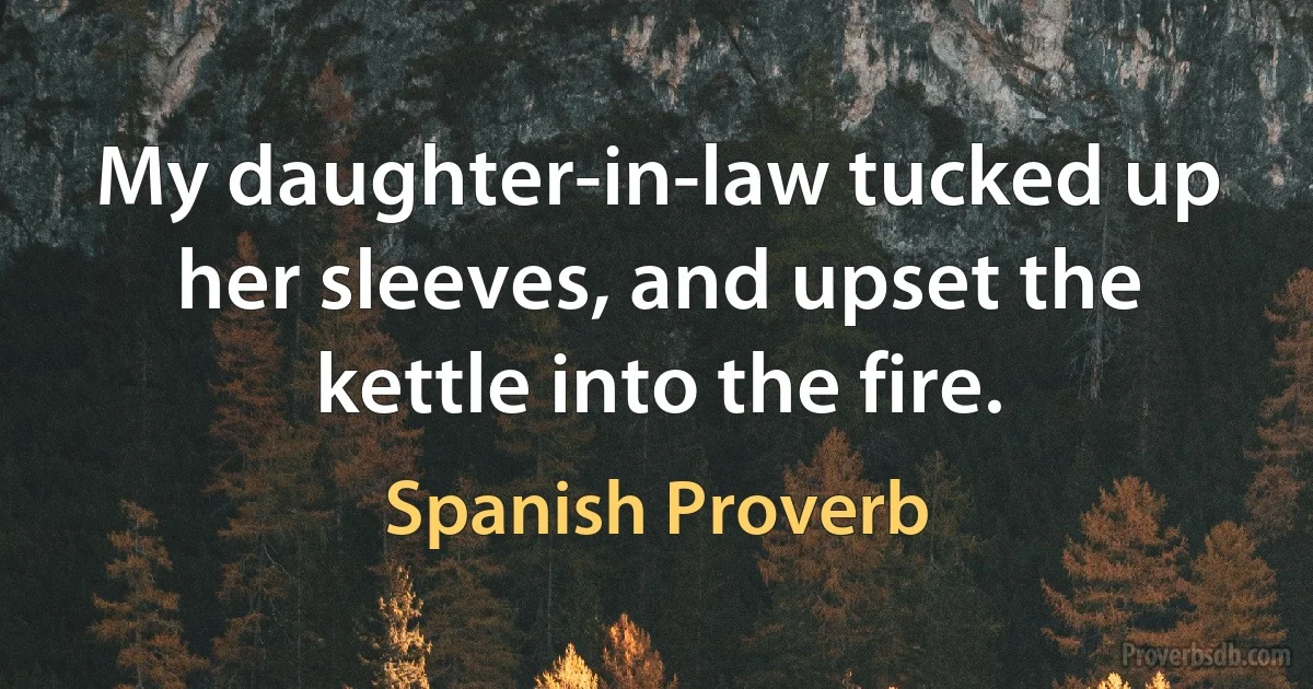 My daughter-in-law tucked up her sleeves, and upset the kettle into the fire. (Spanish Proverb)