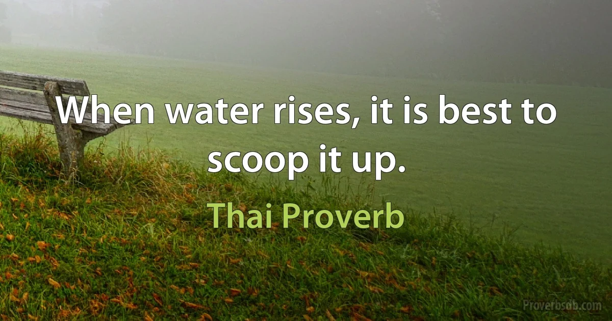 When water rises, it is best to scoop it up. (Thai Proverb)