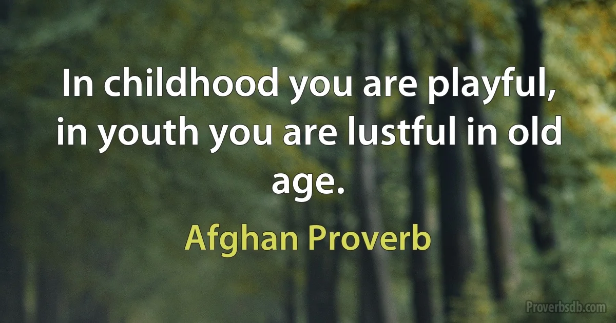 In childhood you are playful, in youth you are lustful in old age. (Afghan Proverb)