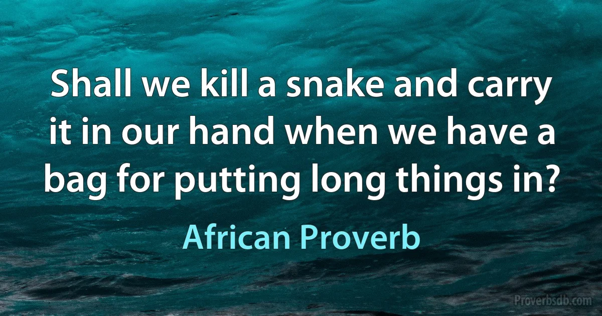 Shall we kill a snake and carry it in our hand when we have a bag for putting long things in? (African Proverb)