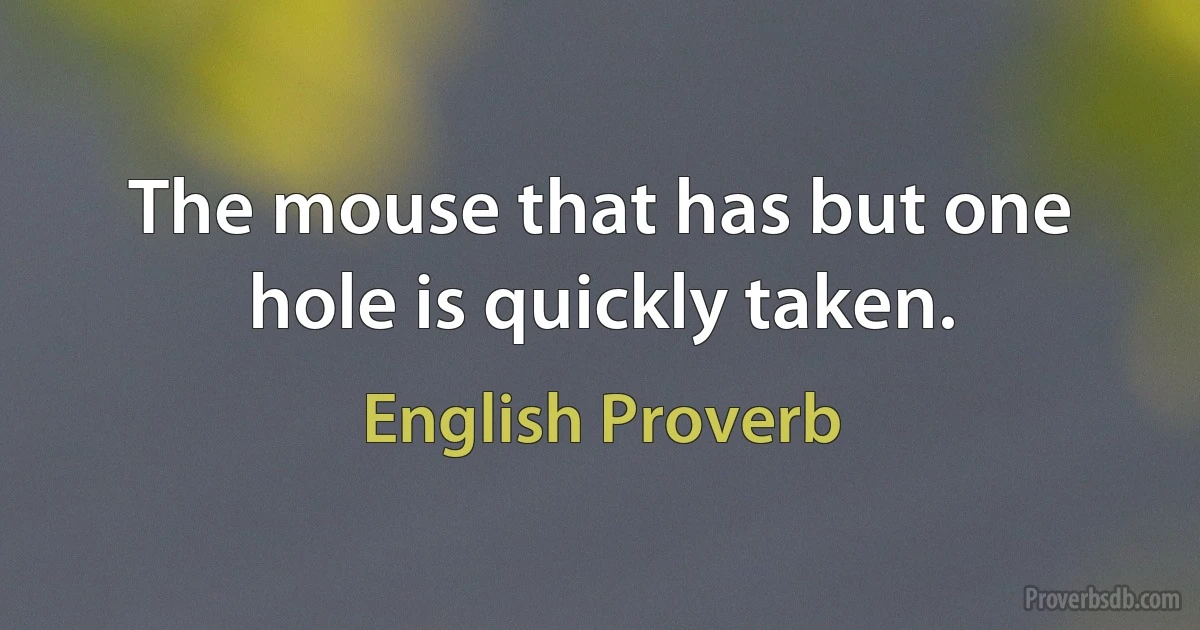 The mouse that has but one hole is quickly taken. (English Proverb)