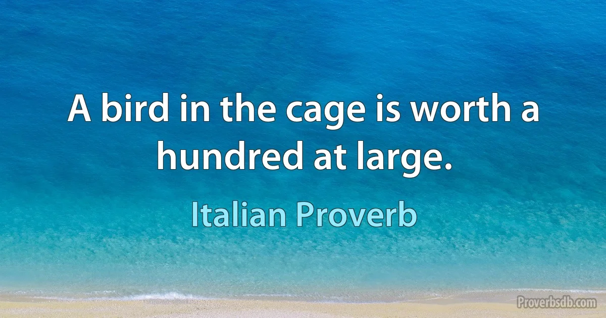 A bird in the cage is worth a hundred at large. (Italian Proverb)