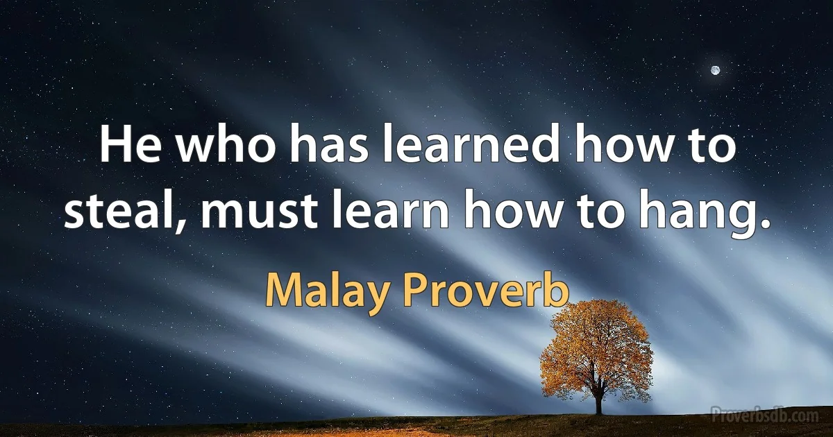 He who has learned how to steal, must learn how to hang. (Malay Proverb)