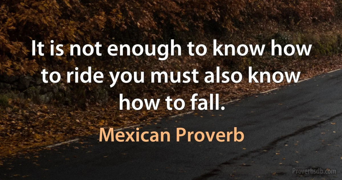 It is not enough to know how to ride you must also know how to fall. (Mexican Proverb)