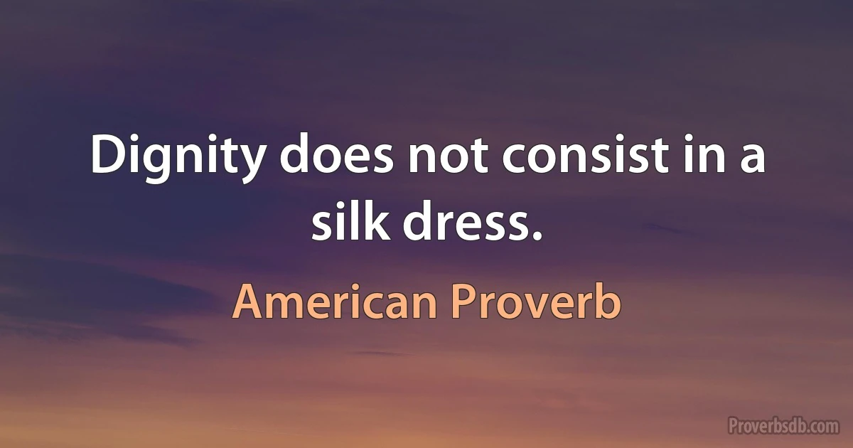 Dignity does not consist in a silk dress. (American Proverb)