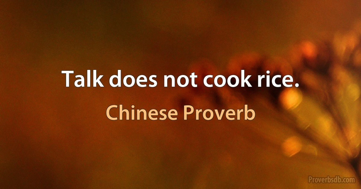 Talk does not cook rice. (Chinese Proverb)