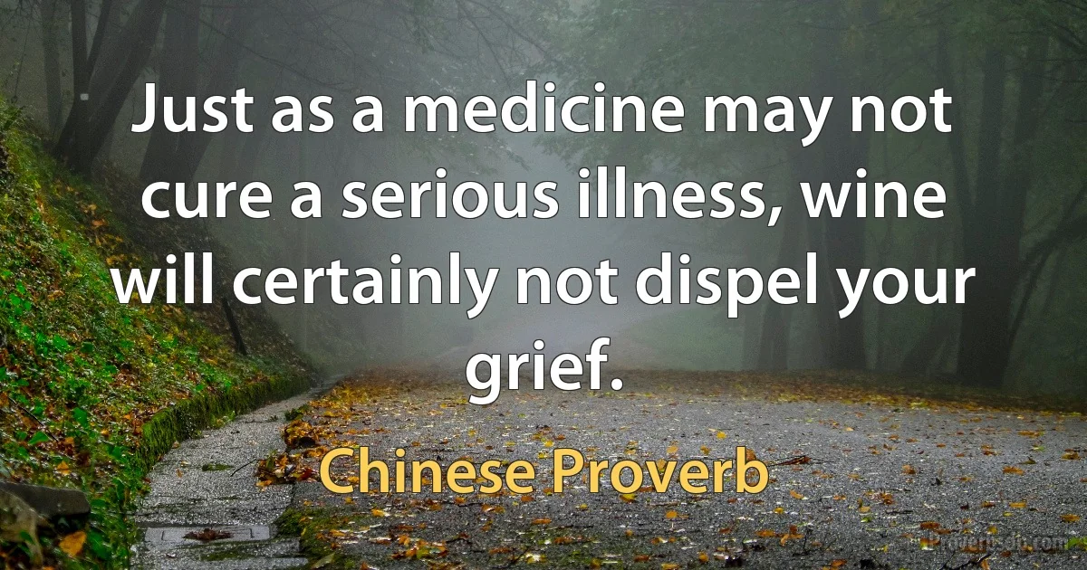 Just as a medicine may not cure a serious illness, wine will certainly not dispel your grief. (Chinese Proverb)