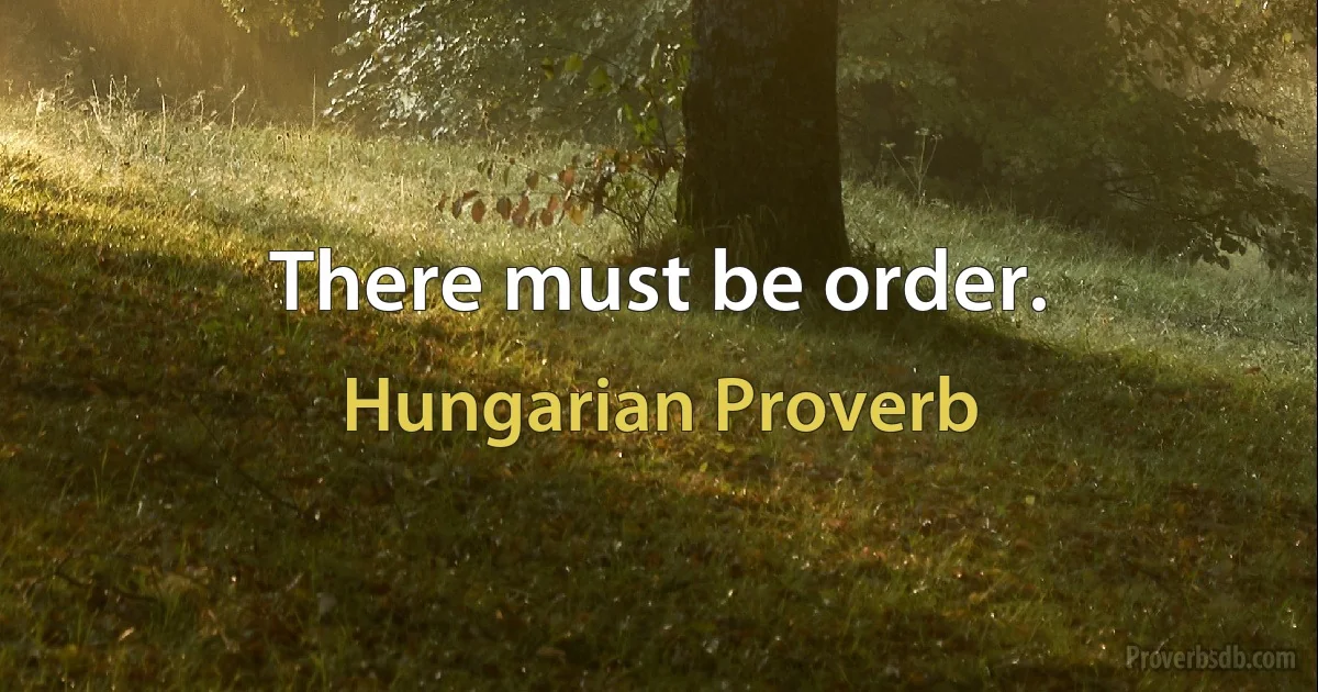 There must be order. (Hungarian Proverb)