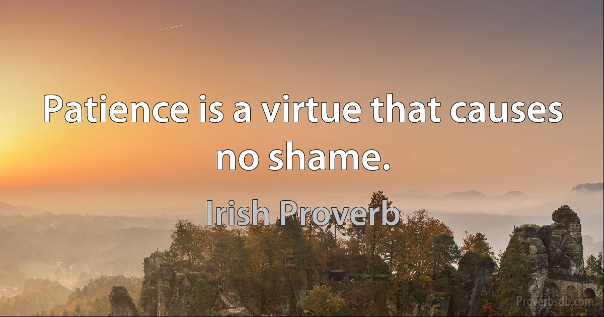 Patience is a virtue that causes no shame. (Irish Proverb)