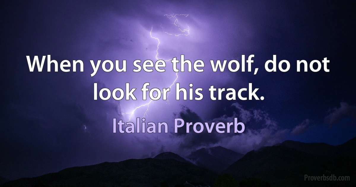 When you see the wolf, do not look for his track. (Italian Proverb)