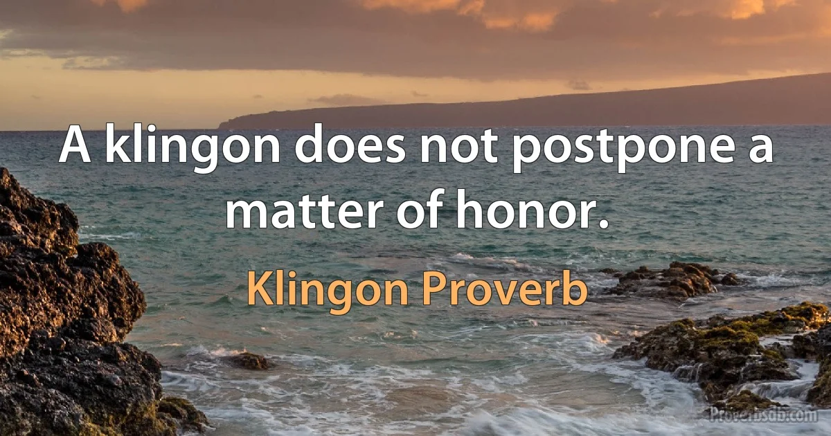 A klingon does not postpone a matter of honor. (Klingon Proverb)