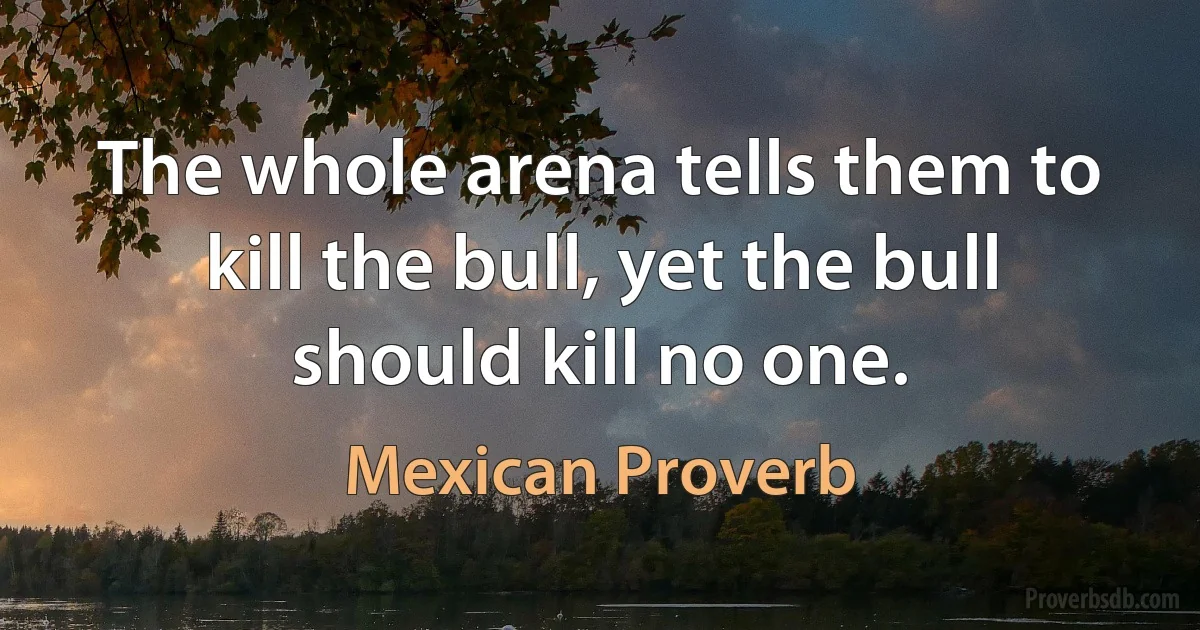 The whole arena tells them to kill the bull, yet the bull should kill no one. (Mexican Proverb)