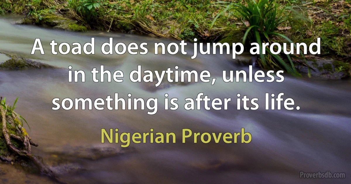 A toad does not jump around in the daytime, unless something is after its life. (Nigerian Proverb)