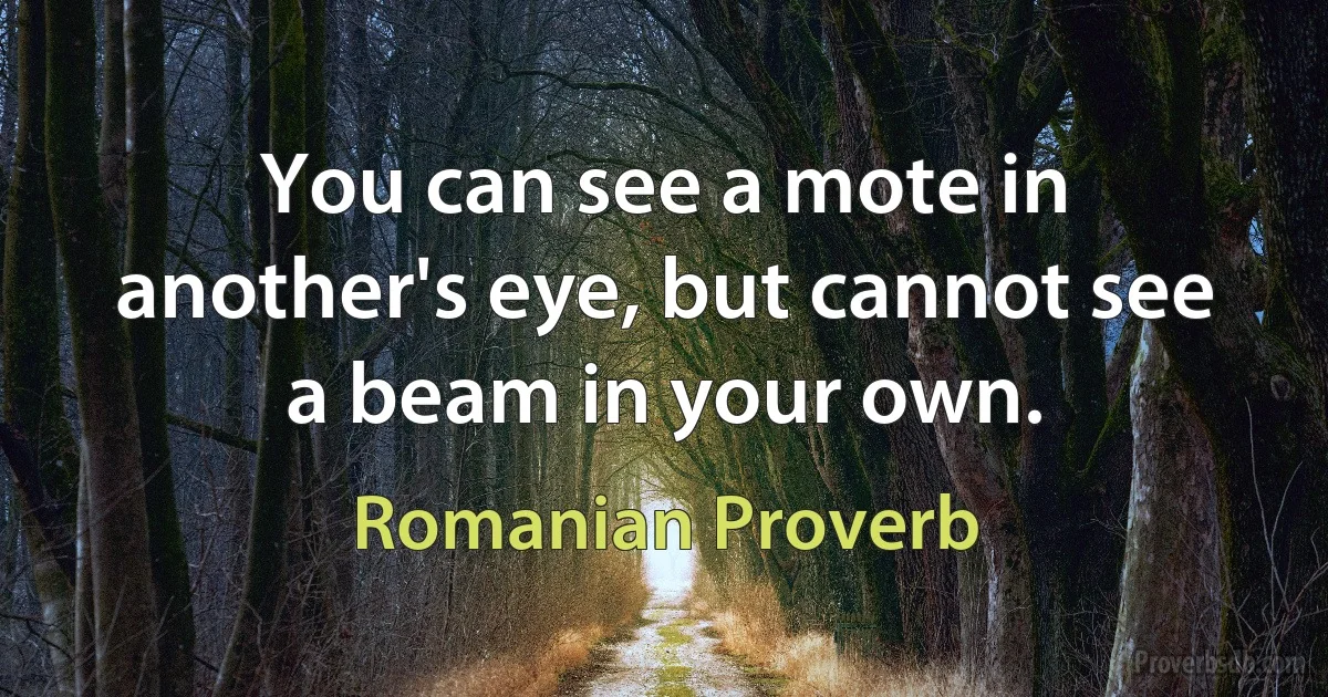 You can see a mote in another's eye, but cannot see a beam in your own. (Romanian Proverb)