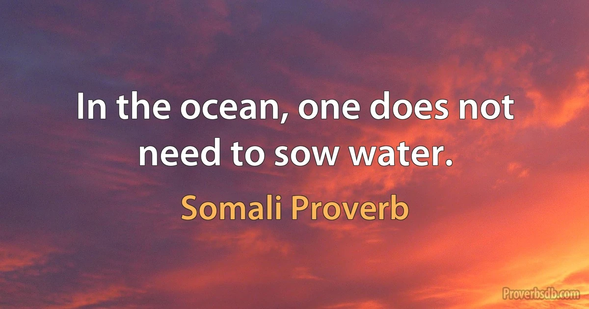 In the ocean, one does not need to sow water. (Somali Proverb)