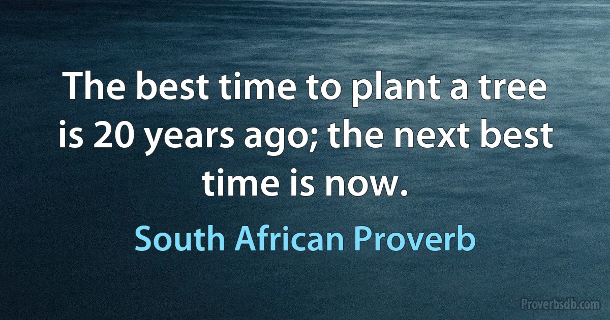 The best time to plant a tree is 20 years ago; the next best time is now. (South African Proverb)