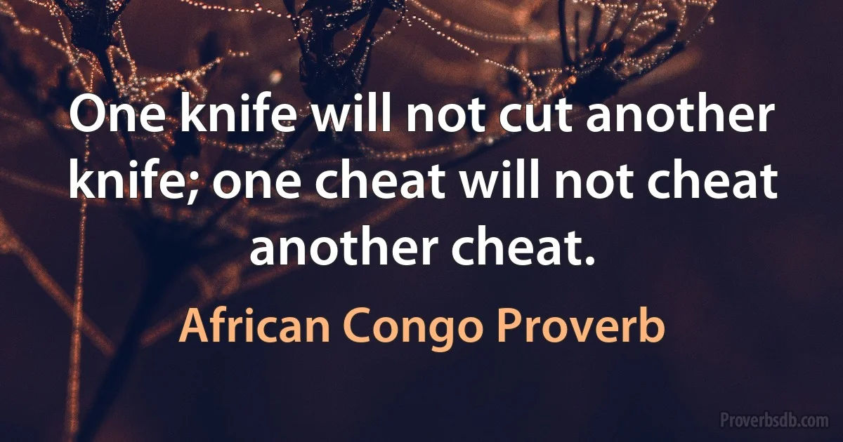 One knife will not cut another knife; one cheat will not cheat another cheat. (African Congo Proverb)