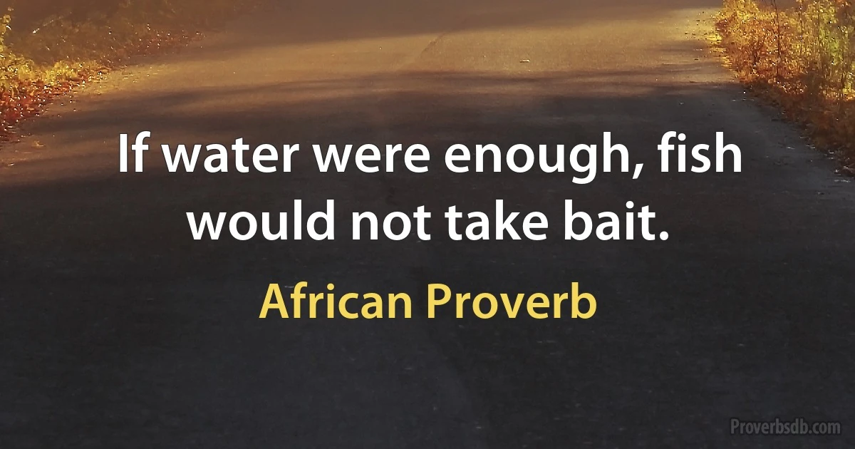 If water were enough, fish would not take bait. (African Proverb)