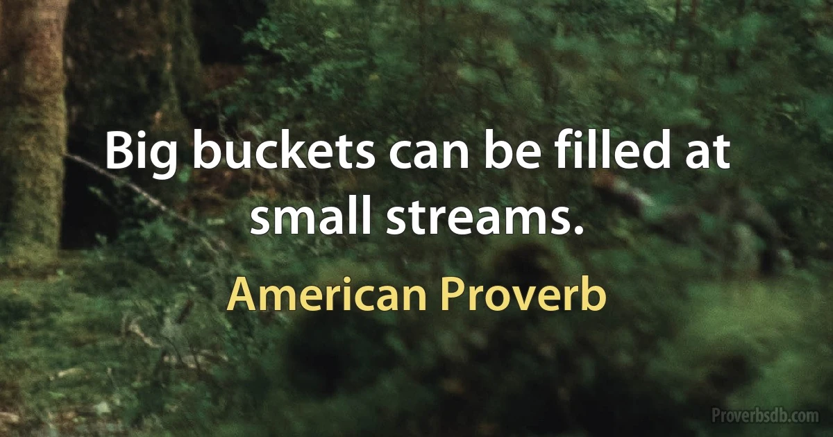 Big buckets can be filled at small streams. (American Proverb)