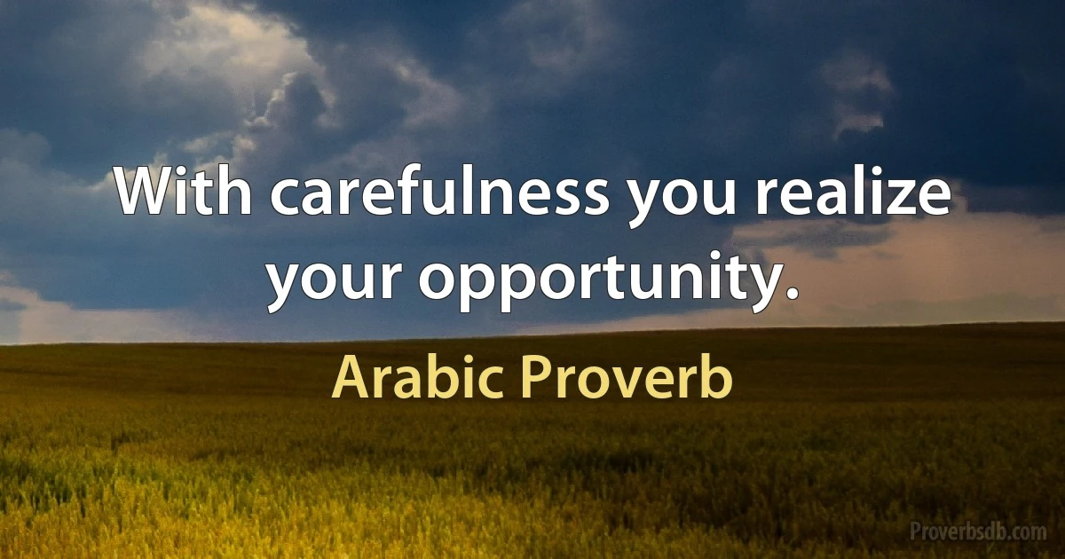 With carefulness you realize your opportunity. (Arabic Proverb)