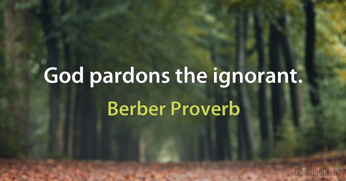 God pardons the ignorant. (Berber Proverb)