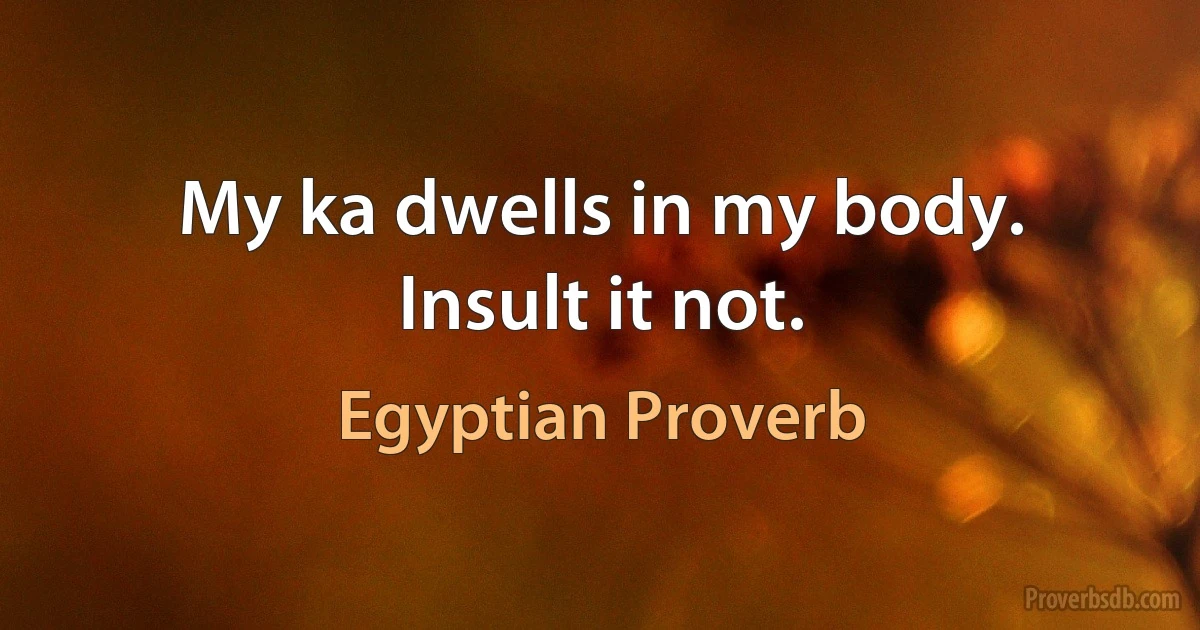 My ka dwells in my body. Insult it not. (Egyptian Proverb)