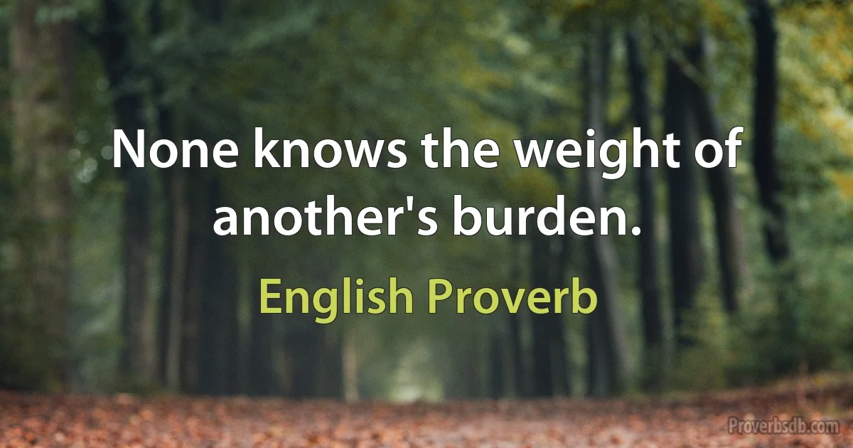 None knows the weight of another's burden. (English Proverb)