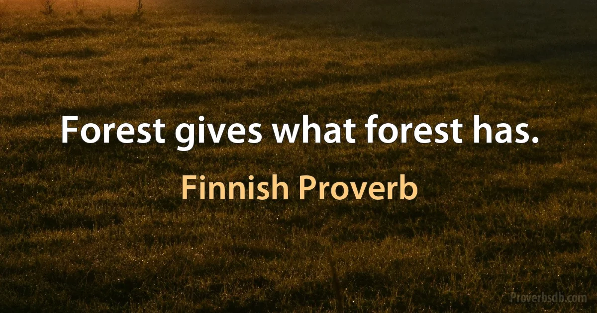 Forest gives what forest has. (Finnish Proverb)