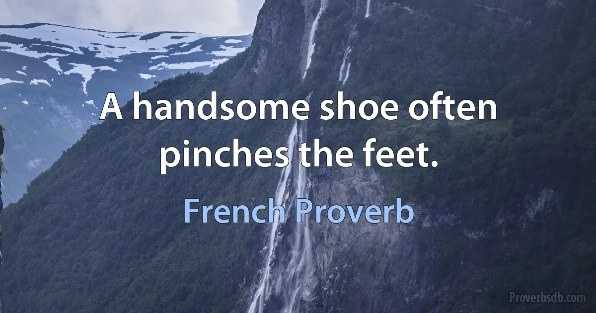 A handsome shoe often pinches the feet. (French Proverb)