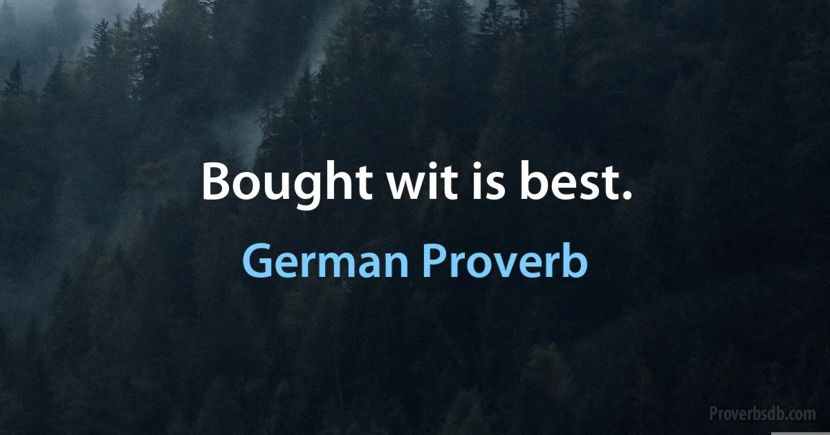 Bought wit is best. (German Proverb)