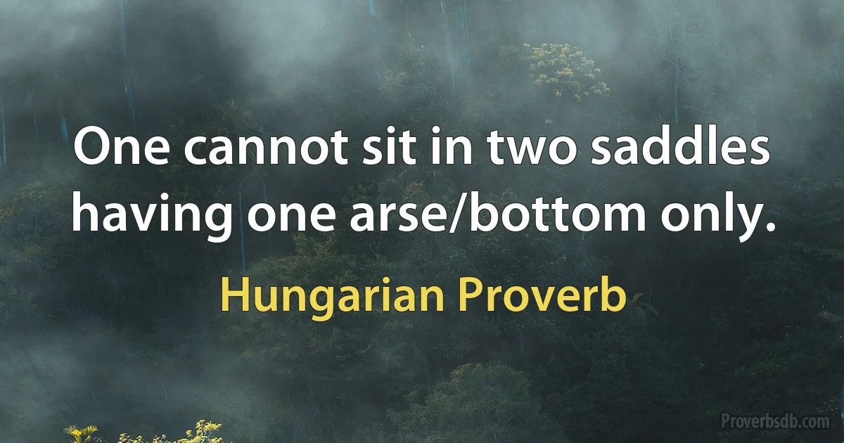 One cannot sit in two saddles having one arse/bottom only. (Hungarian Proverb)