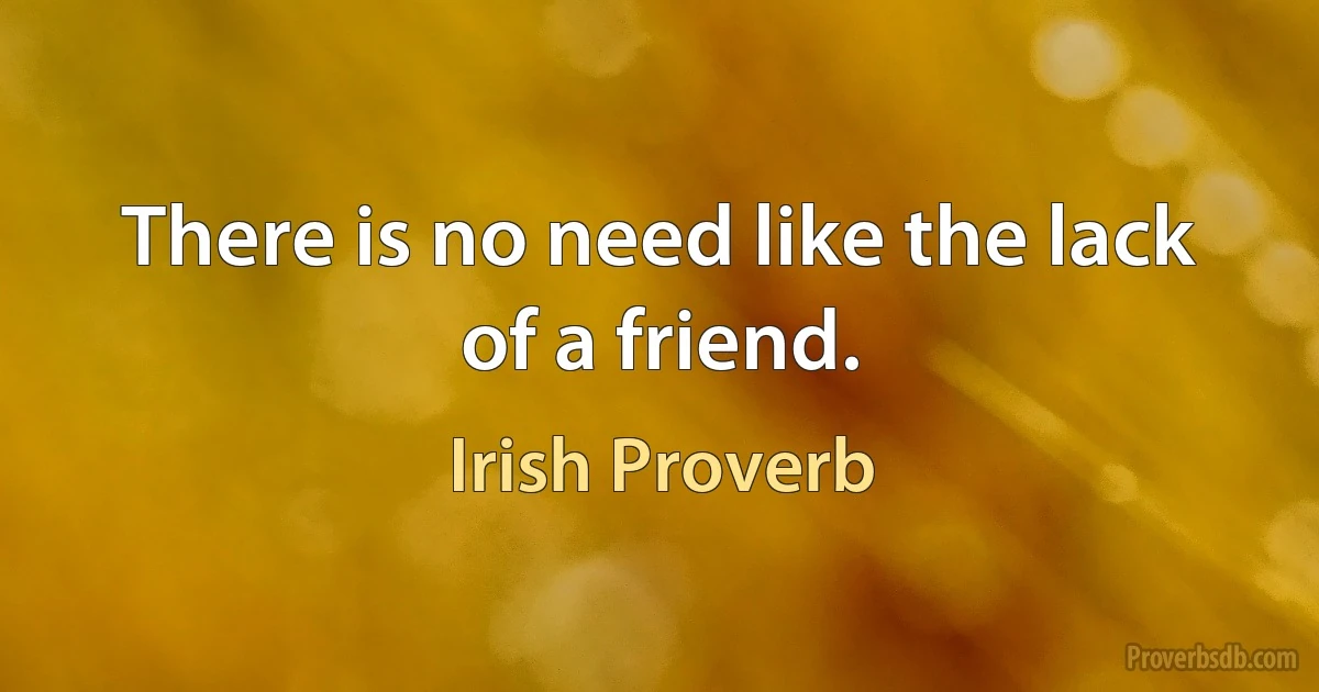 There is no need like the lack of a friend. (Irish Proverb)