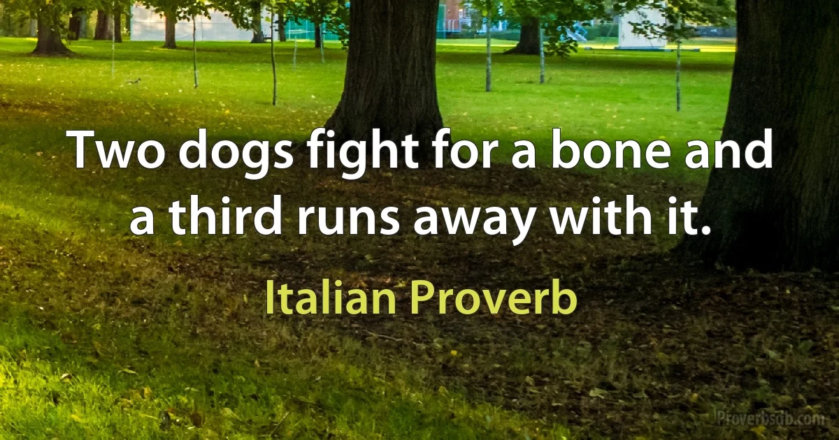 Two dogs fight for a bone and a third runs away with it. (Italian Proverb)