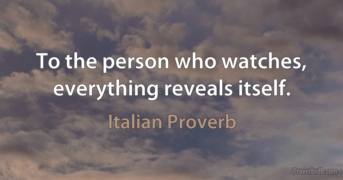 To the person who watches, everything reveals itself. (Italian Proverb)