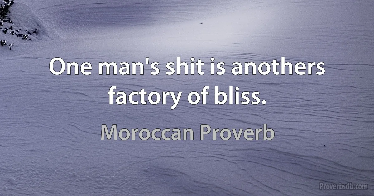 One man's shit is anothers factory of bliss. (Moroccan Proverb)