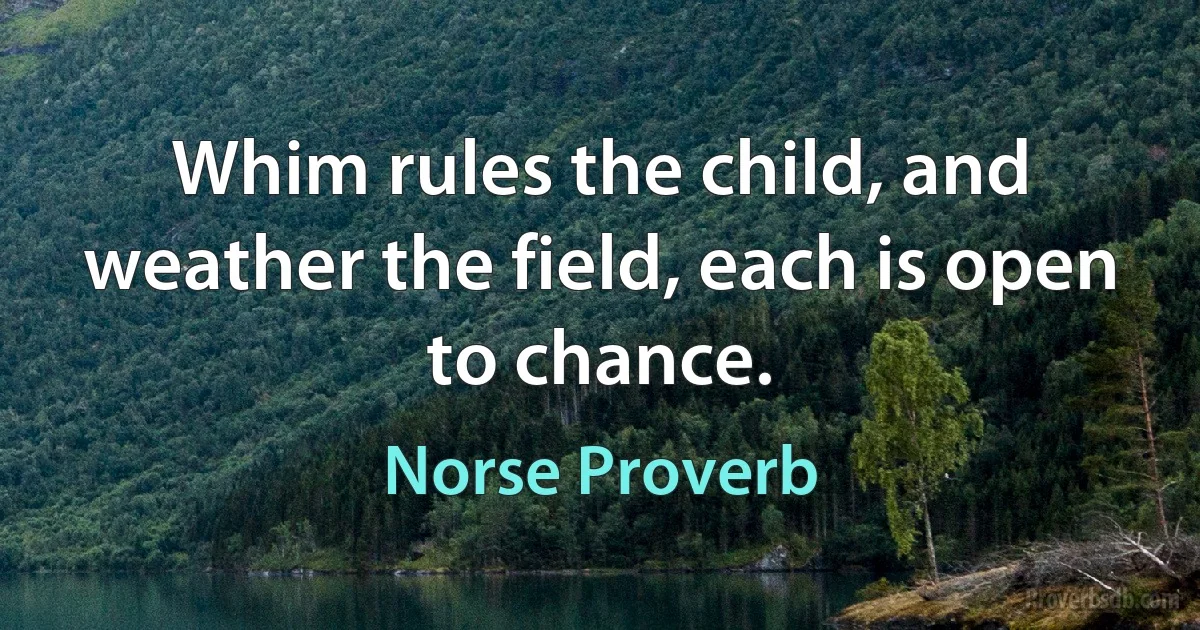 Whim rules the child, and weather the field, each is open to chance. (Norse Proverb)