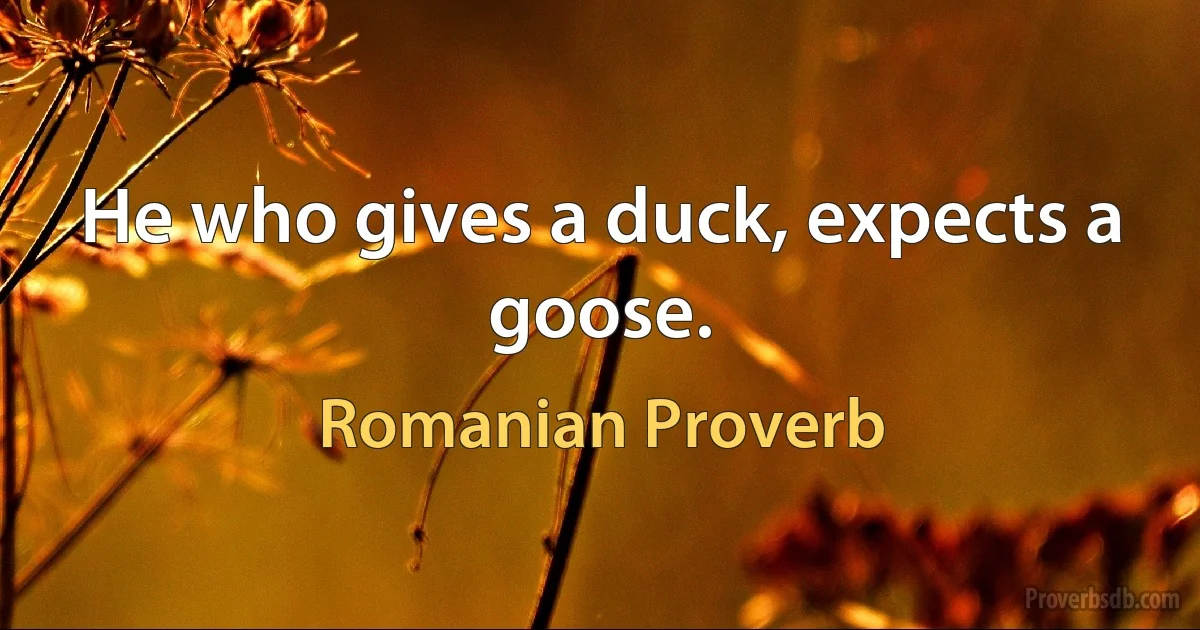 He who gives a duck, expects a goose. (Romanian Proverb)