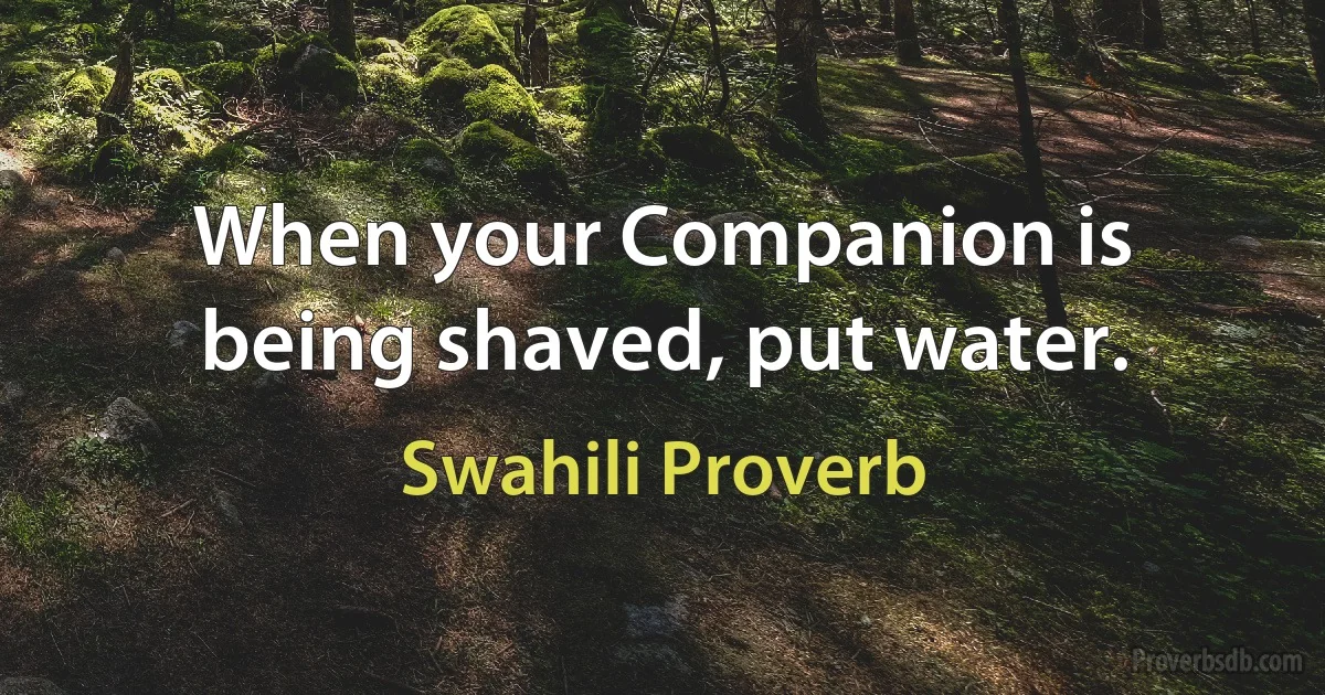 When your Companion is being shaved, put water. (Swahili Proverb)