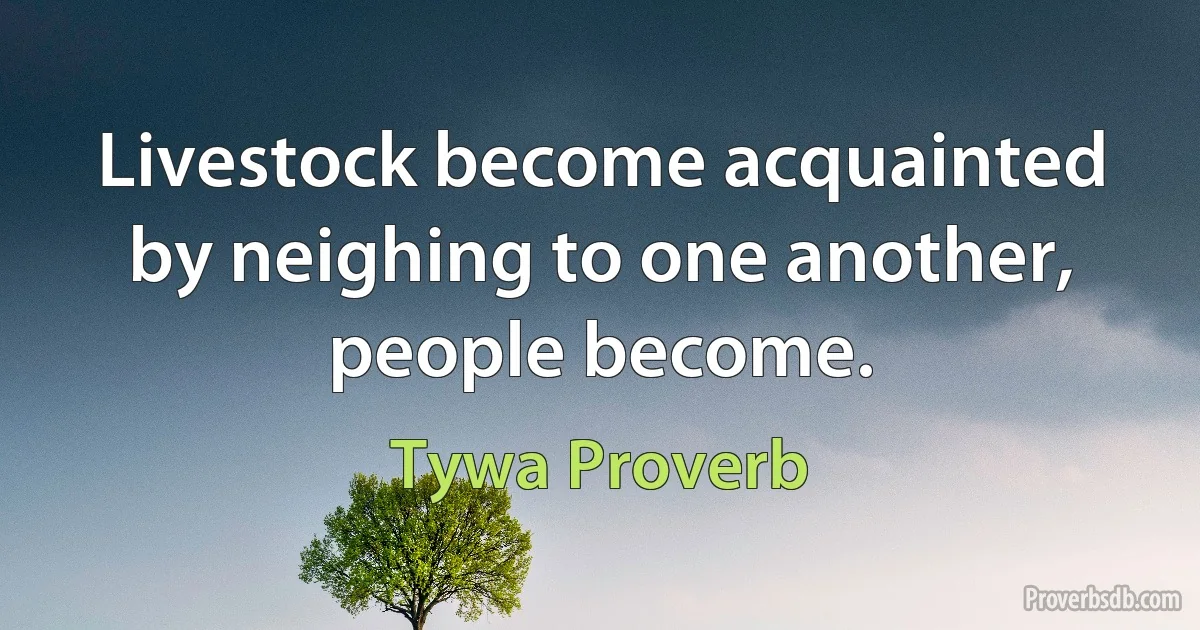 Livestock become acquainted by neighing to one another, people become. (Tywa Proverb)