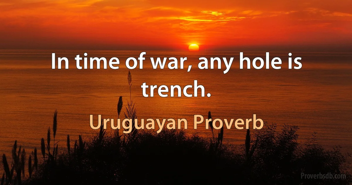 In time of war, any hole is trench. (Uruguayan Proverb)