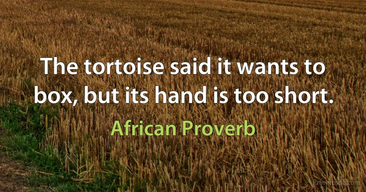 The tortoise said it wants to box, but its hand is too short. (African Proverb)