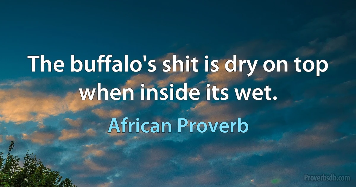 The buffalo's shit is dry on top when inside its wet. (African Proverb)