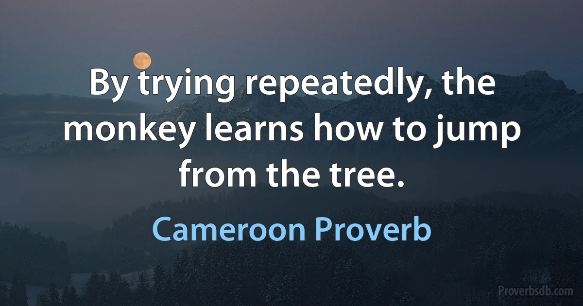 By trying repeatedly, the monkey learns how to jump from the tree. (Cameroon Proverb)