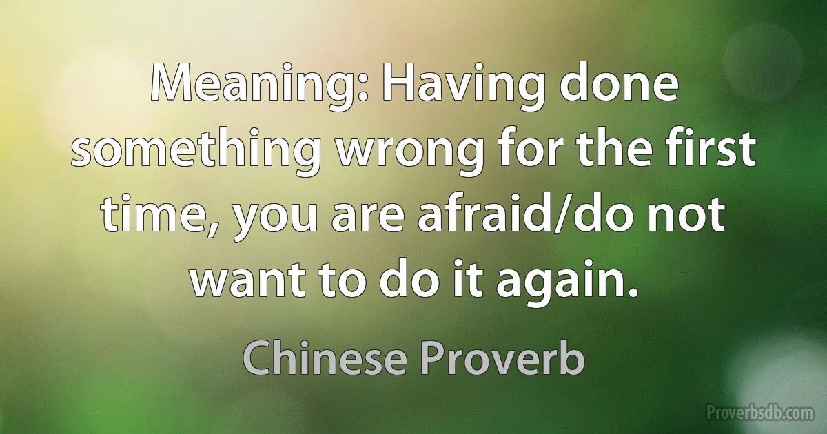 Meaning: Having done something wrong for the first time, you are afraid/do not want to do it again. (Chinese Proverb)