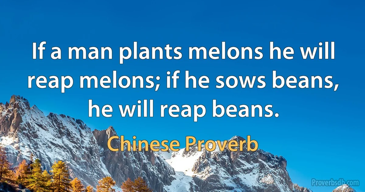 If a man plants melons he will reap melons; if he sows beans, he will reap beans. (Chinese Proverb)